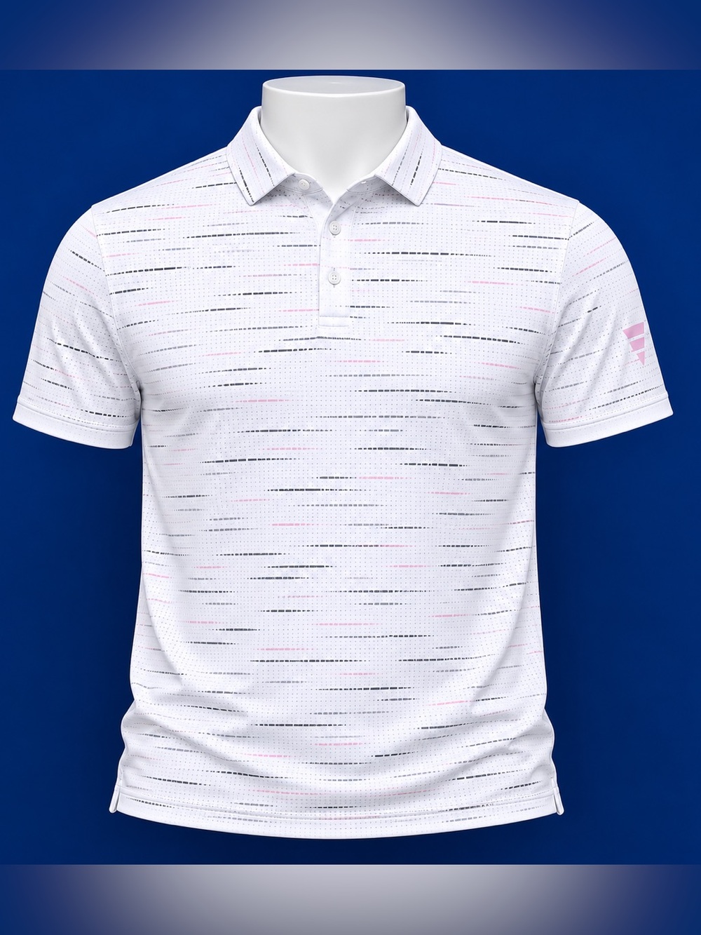 adidas White Polo with Subtle Black and Pink Dash Pattern